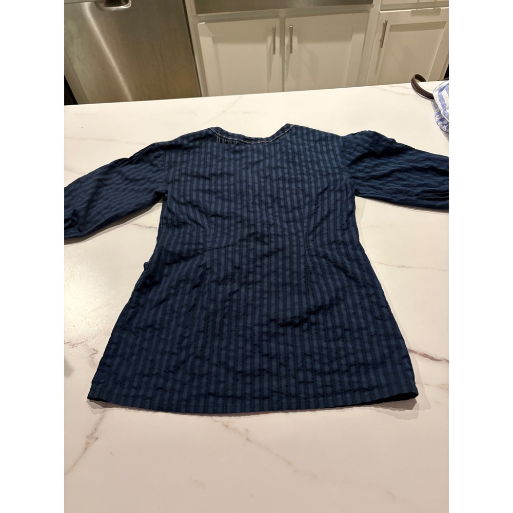 Ann Taylor LOFT Navy Blue Cotton Pintuck Tunic 3/4 Sleeve Textured Top Size 2 - Picture 6 of 7